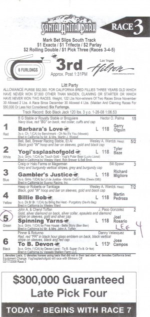 Santa Anita 2008: Race 3 bet slip