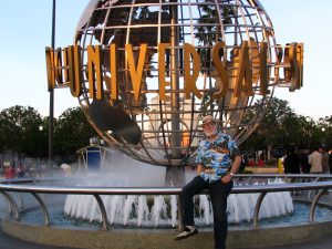 John Varley in front of Universal Globe