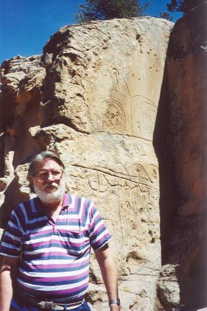 John Varley next to Hickison Petroglyphs