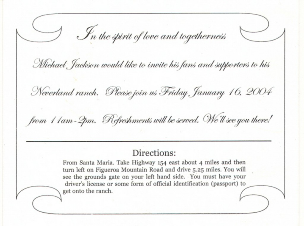 Michael Jackson Neverland invitation